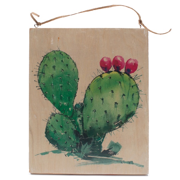Prickly Pear Watercolor on Wood