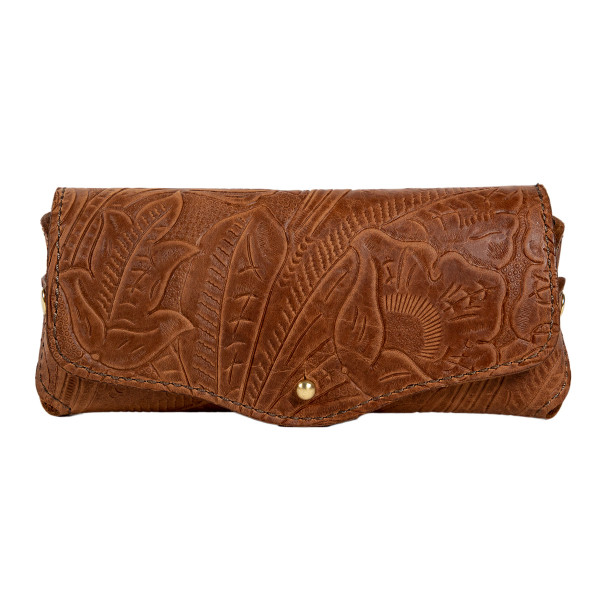 Tooled Leather Sunglass Case, Brown